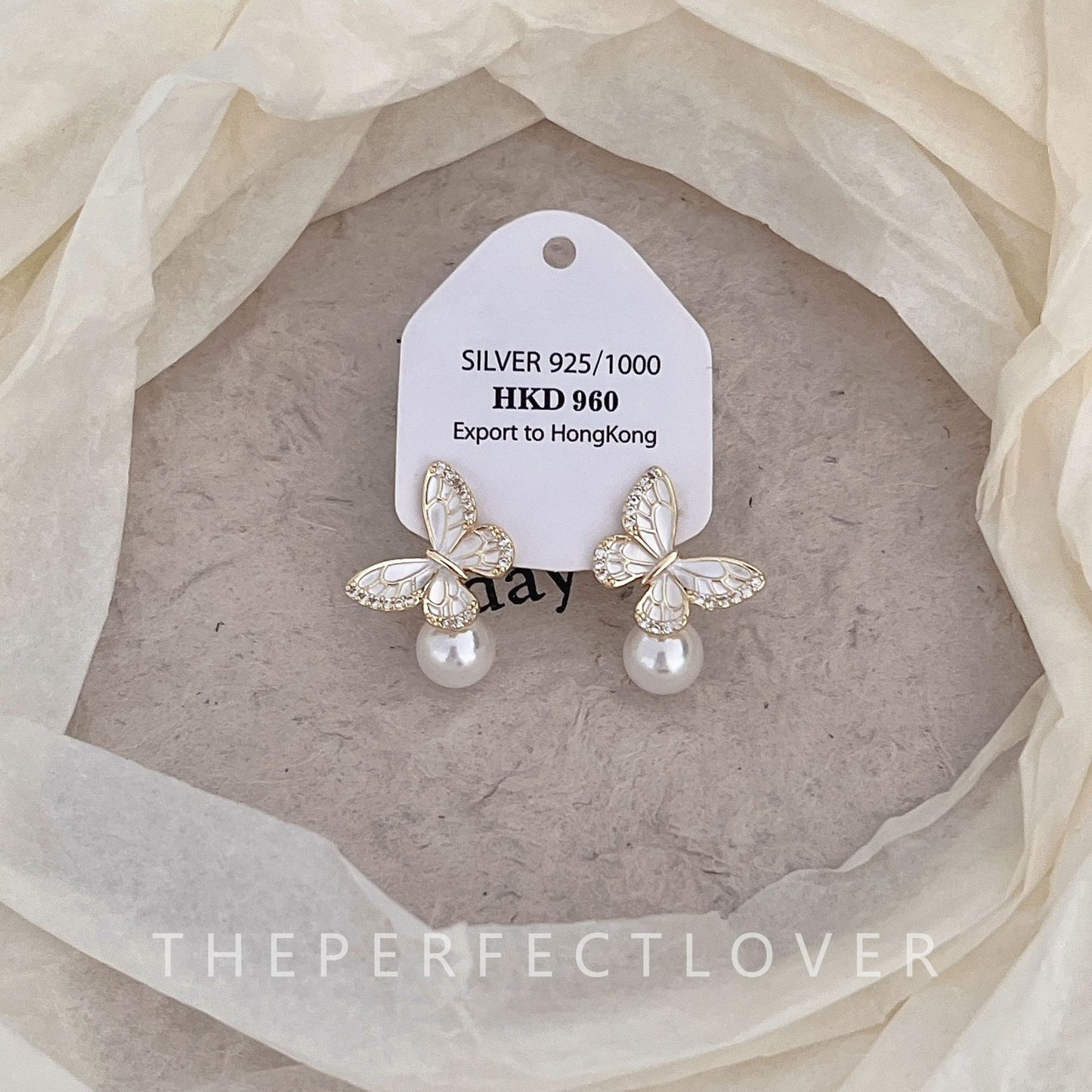 Luxury Pearl White Butterfly Zircon Flower Combination Female Earrings