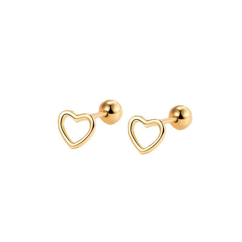 Hollow Heart Ear Peach Screw Bone Rings