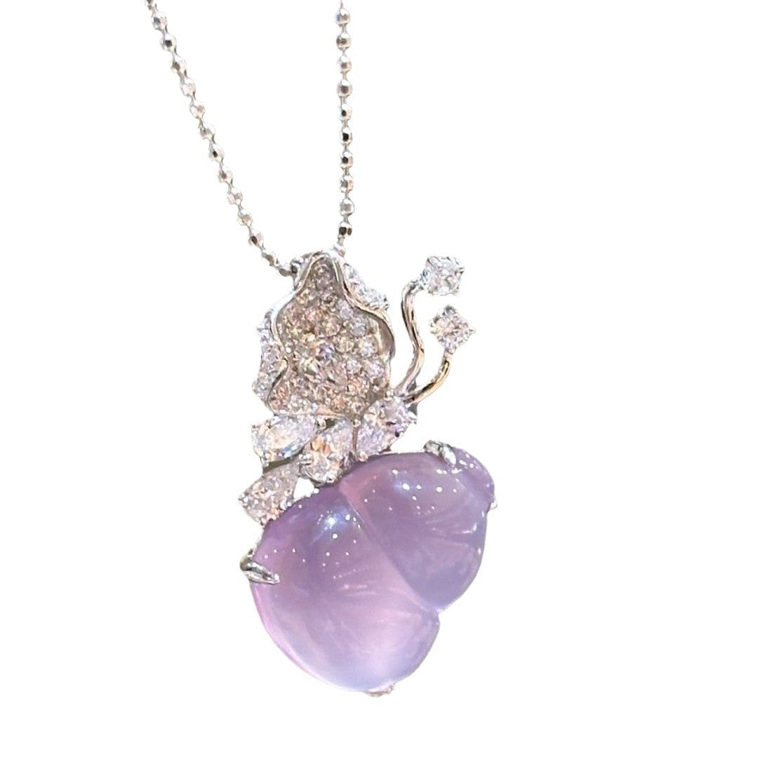 Sier Dream Purple Butterfly Gourd Chalcedony Clavicle Chain Pendants