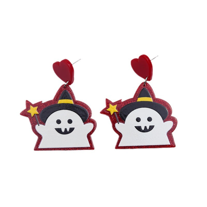 Wand Ghost Skull Scissor Pumpkin Cartoon Earrings