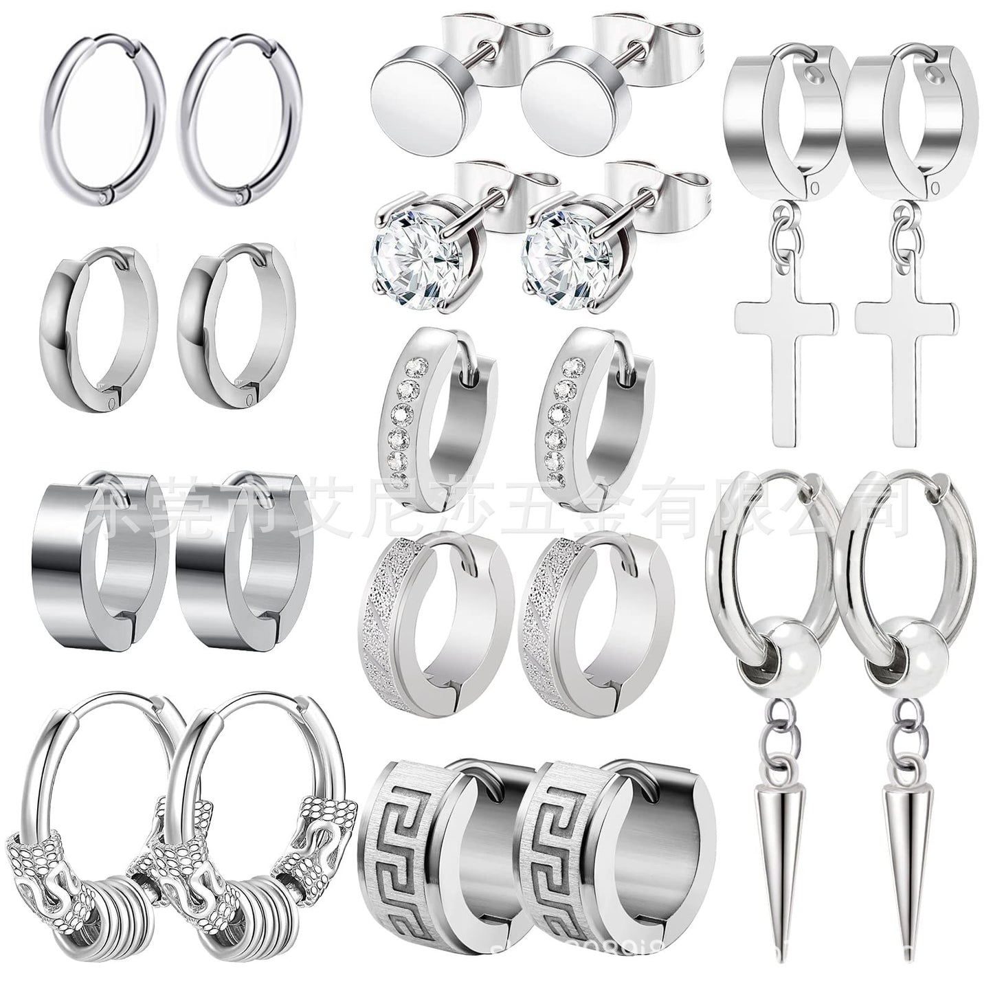 Men's Fashion Zircon Suit Stainless Steel Cross Shelf Earrings