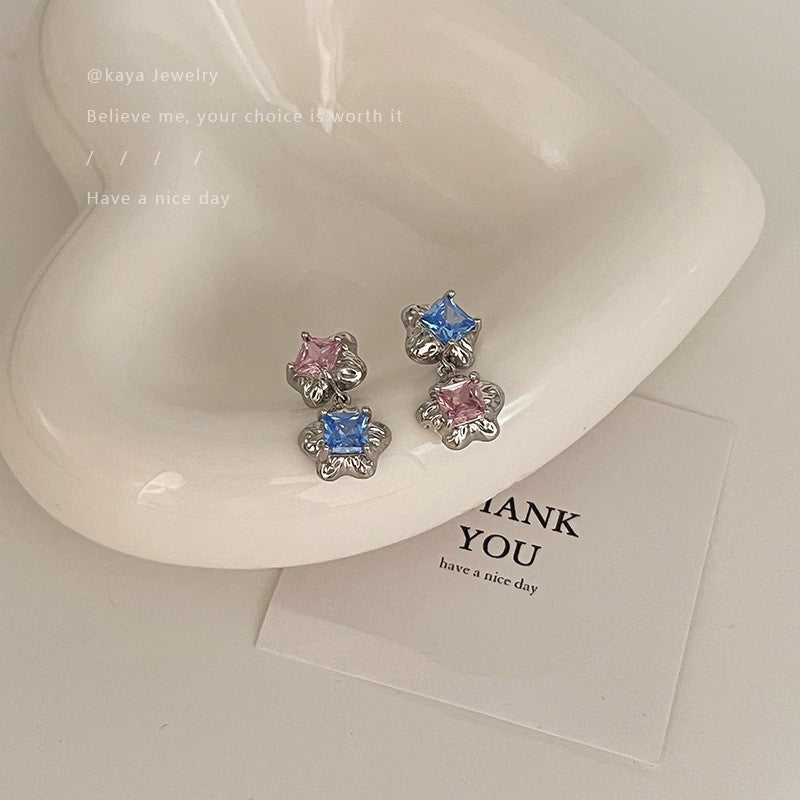 Pink Zircon Ear Female Niche High-grade Earrings