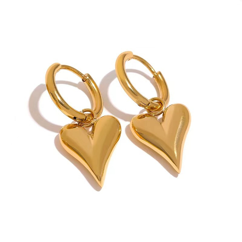 Women's Metal Gold Plated Stainless Steel Heart-shaped Earrings