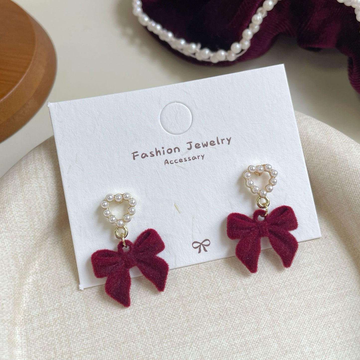 Red Flocking Bow Female Sier Needle Sweet Exquisite Earrings