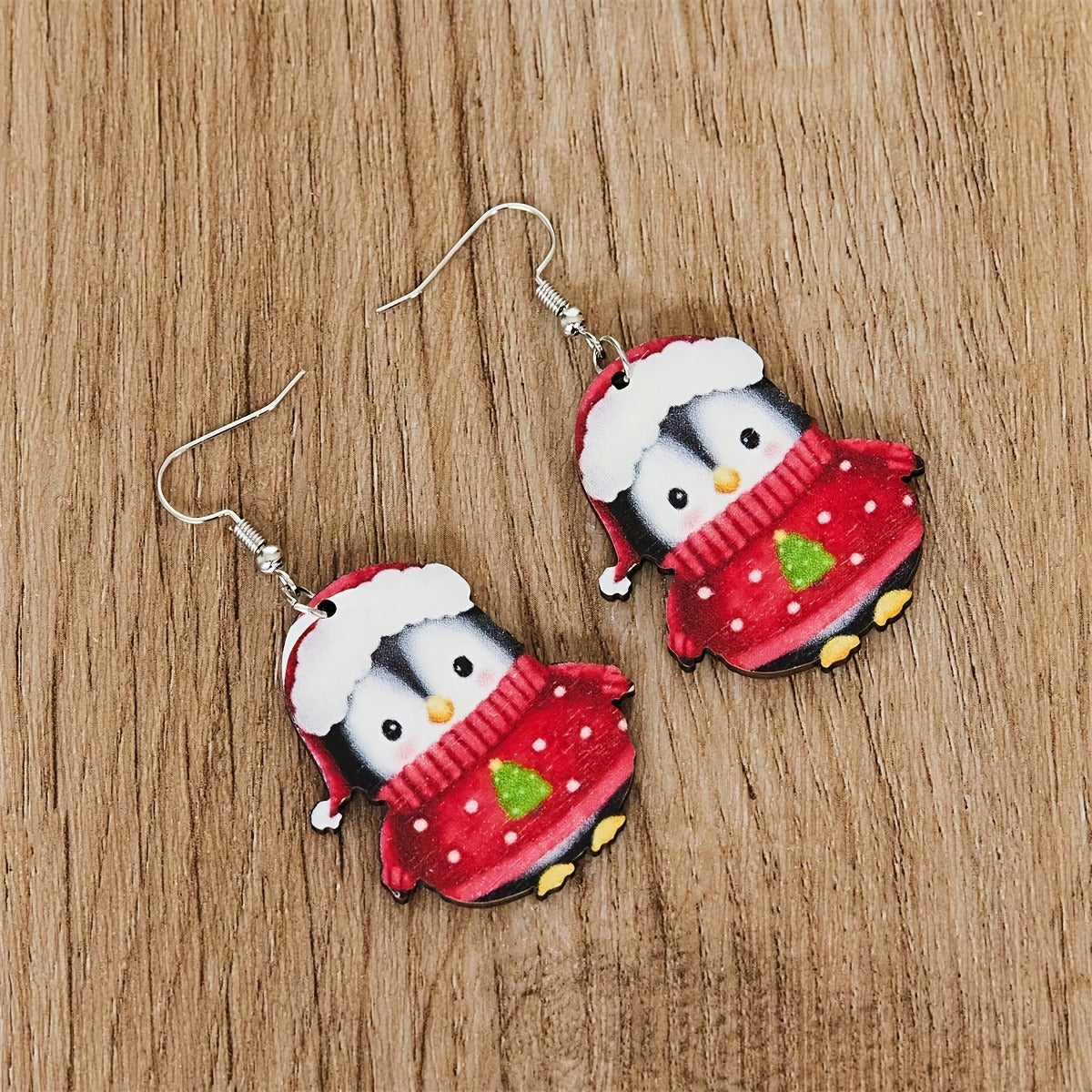 Carnival Party Cute Penguin Dwarf Wooden Earrings