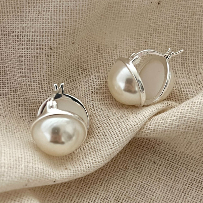 Women's Korean Style Sterling Sier Pearl Ear Clip Earrings