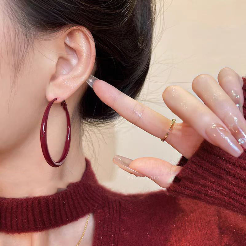 Women's Retro Style Red Ear Simple High-grade Earrings