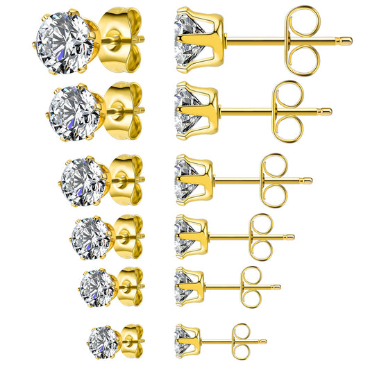 Hot Titanium Steel White Zircon Gold Earrings