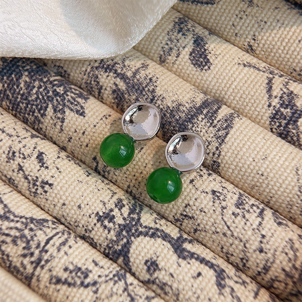 Women's Style Green Agate Simple High-grade Retro Earrings