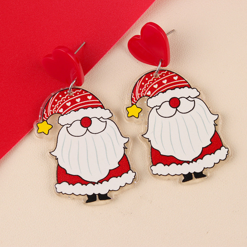 Christmas Cartoon Santa Claus Candy Cane Earrings