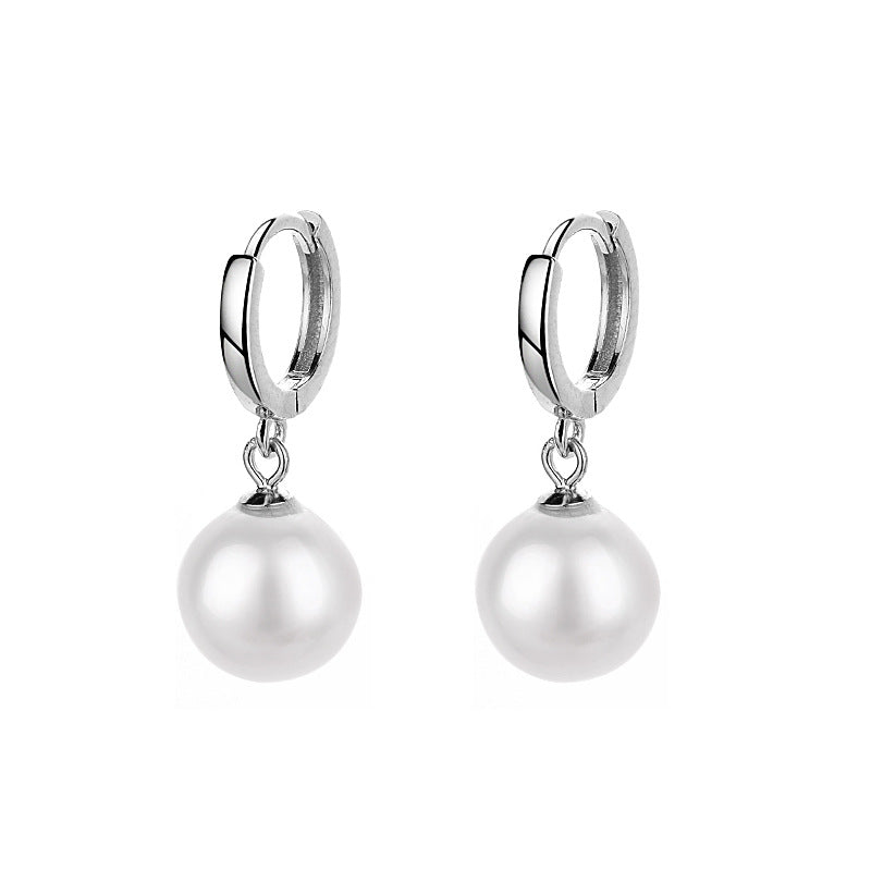 Women's Sier Pearl Design Sense Shell Pearls Earrings