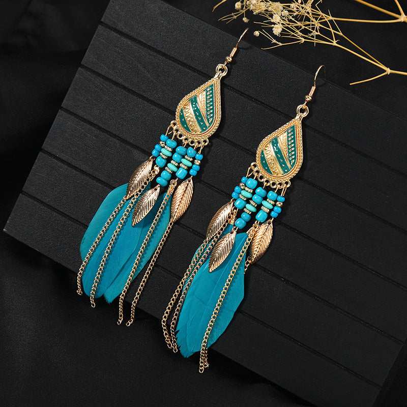 Women's Niche Personality Bohemian Blue Long Yunnan Earrings