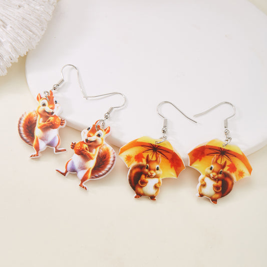 Cute Little Squirrels Female Acrylic Painted Earrings