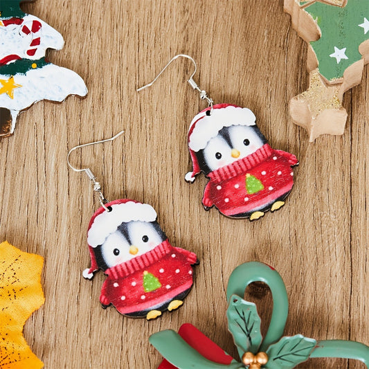 Carnival Party Cute Penguin Dwarf Wooden Earrings