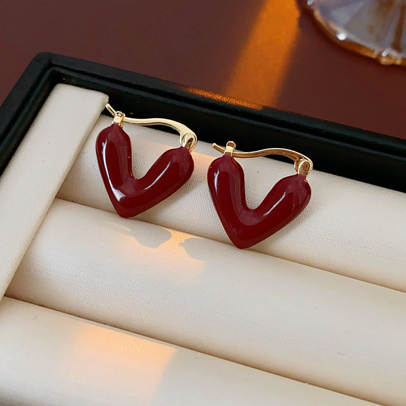 Red Dripping Oil Love Heart Minority Fashion Temperament Earrings