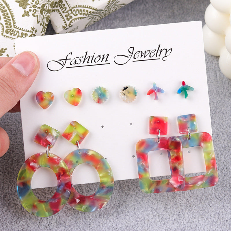 Women's High-grade Acetate Acrylic Geometric Heart Shape Color Set Earrings