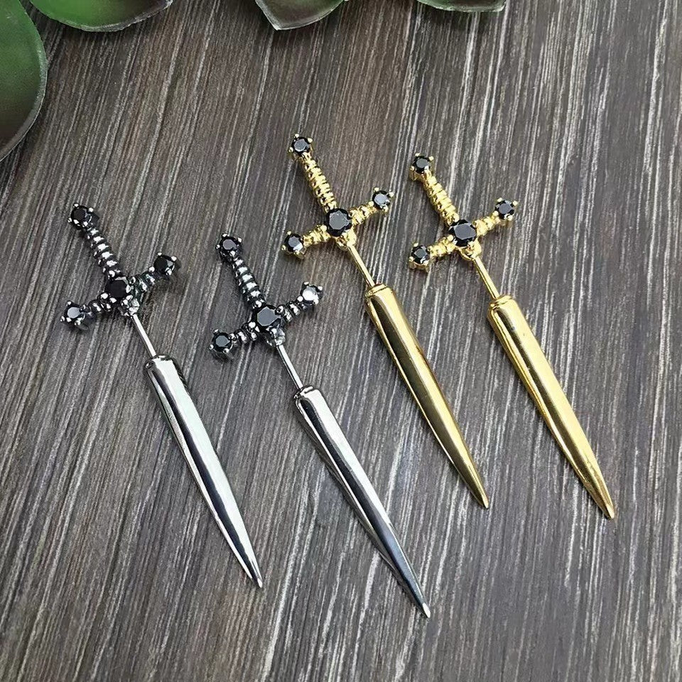 Women's Gothic Sword Female Vintage Bright Crystal Earrings