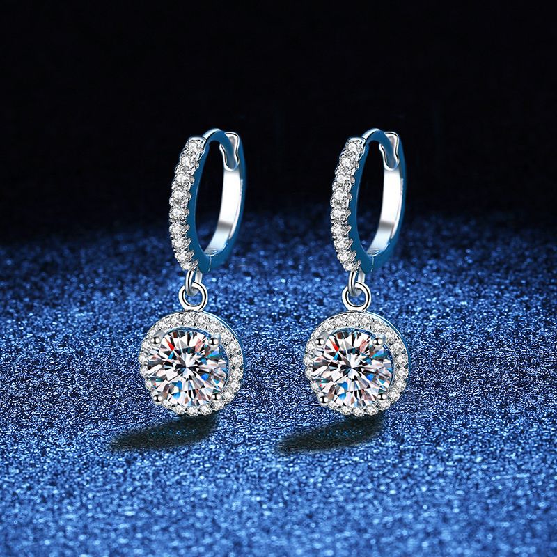 Women's Sier Eardrops Plated Round Bag Ear Clip Moissanite Earrings