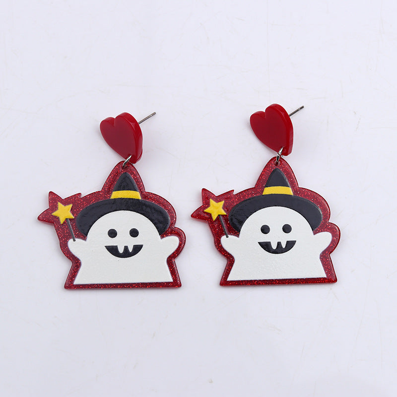 Wand Ghost Skull Scissor Pumpkin Cartoon Earrings