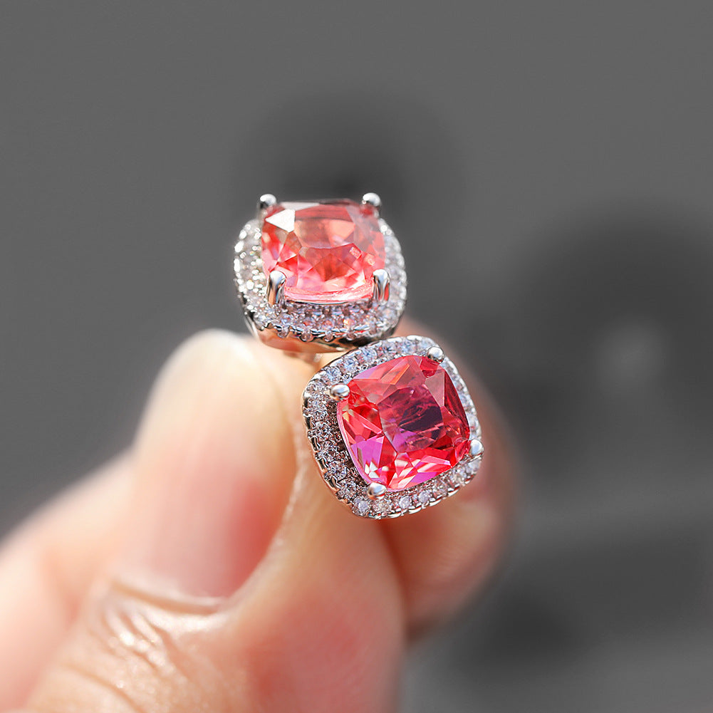 Square Full Diamond Gradient Tourmaline Ear Rings