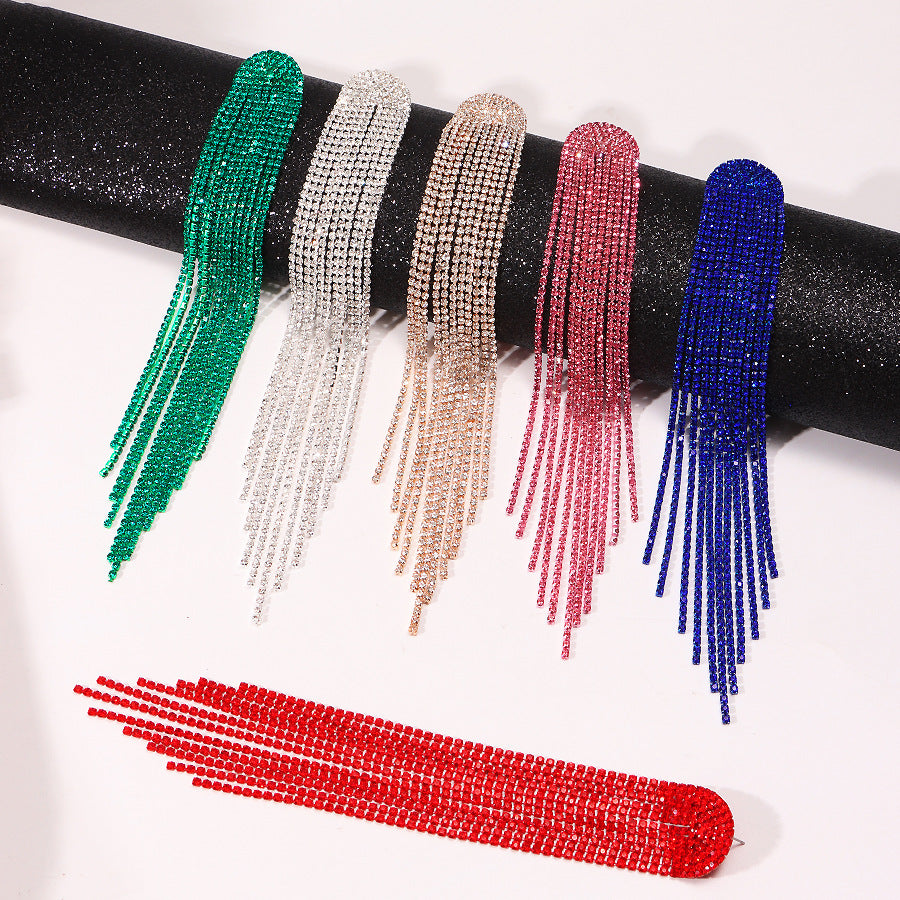 Tassel High-grade Temperament Long Fashion Rhinestone Earrings