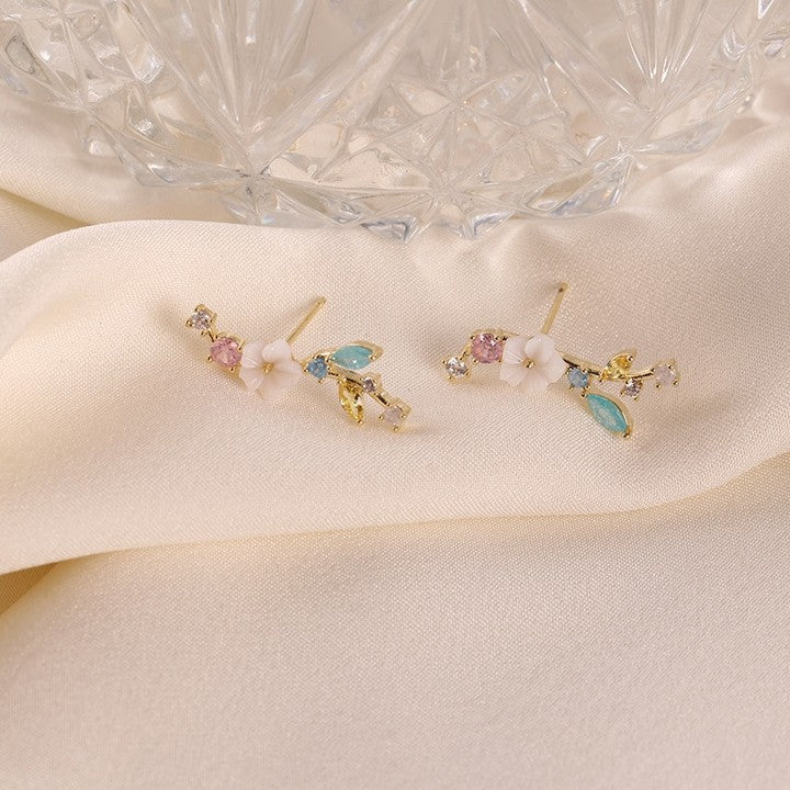 Sier Needle Spring Sweet Flowers Elegant Earrings