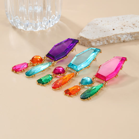 Women's Colorful Crystals Exaggerated Geometric Color Matching Earrings