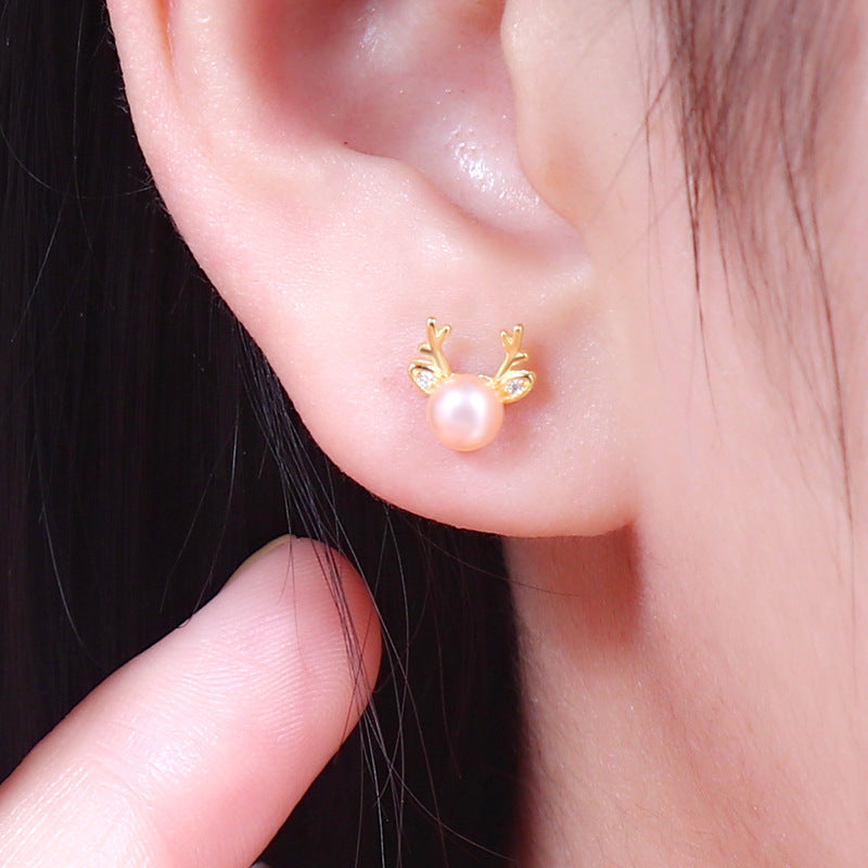 Natural Freshwater Pearl Ear Sier Antlers Personalized Fashion Sweet Rings