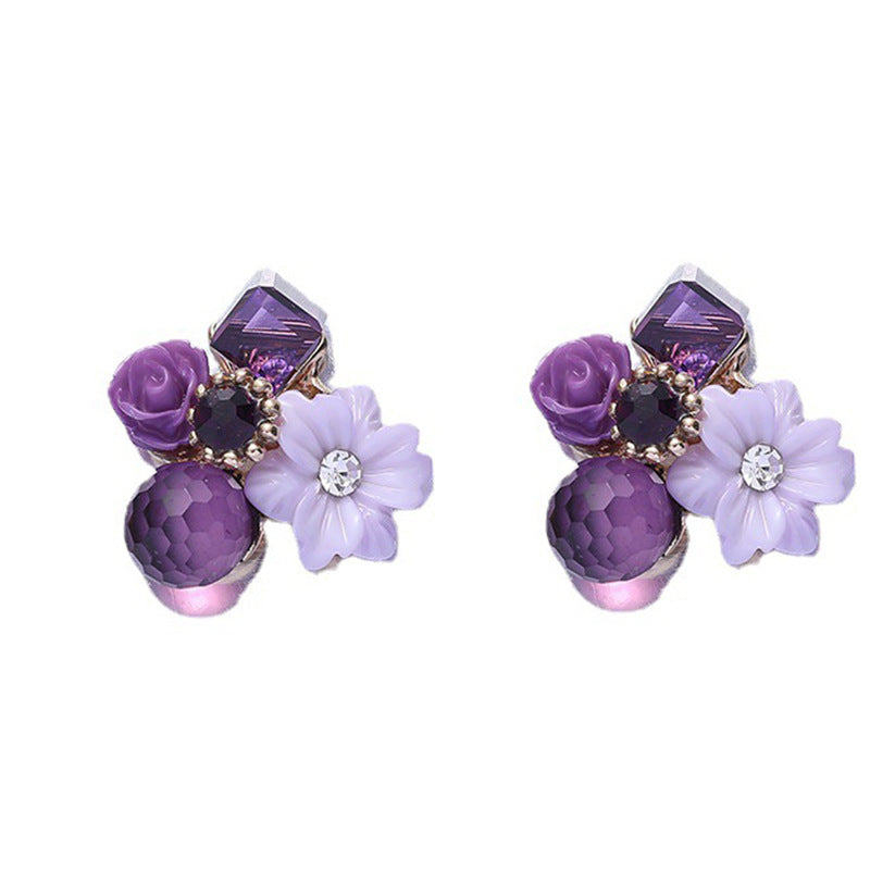 Gentle Taro Purple Stitching Three-dimensional Vintage Earrings