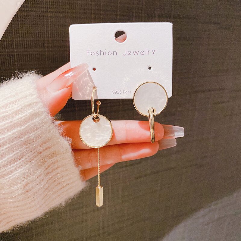 Women's Long Sier Needle Tassel Face Slimming Earrings