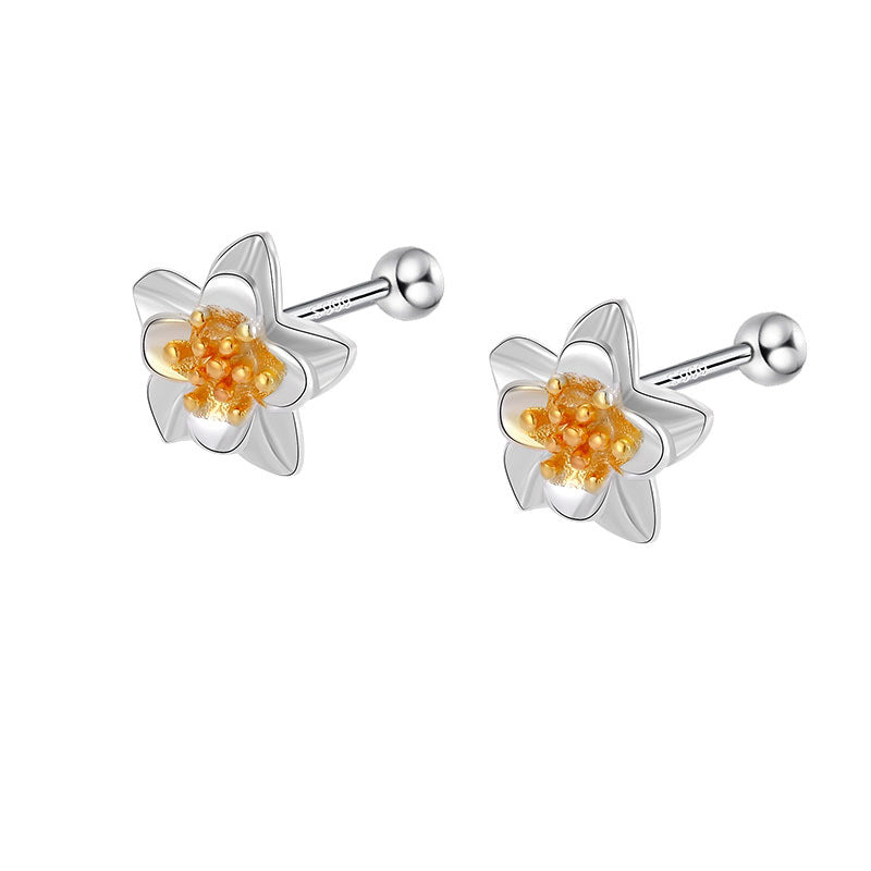 Sterling Sier Temperamental Screw Twist Flower Simple Earrings