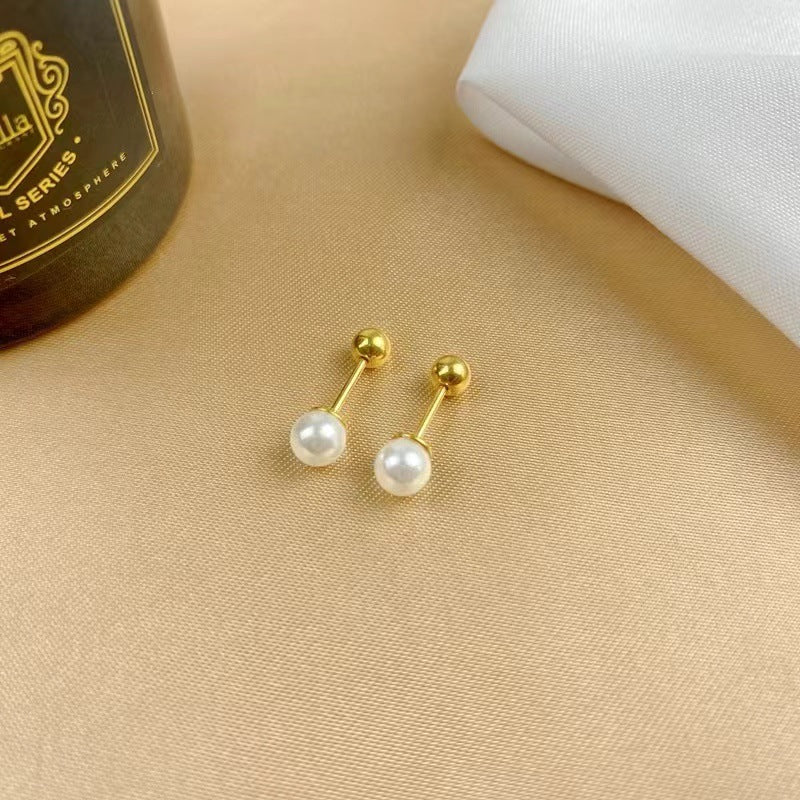 Women's Small Pearl Screw For Gentle Elegant Earrings