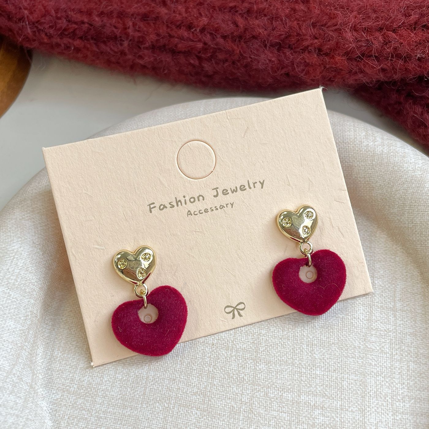 Red Flocking Bow Female Sier Needle Sweet Exquisite Earrings