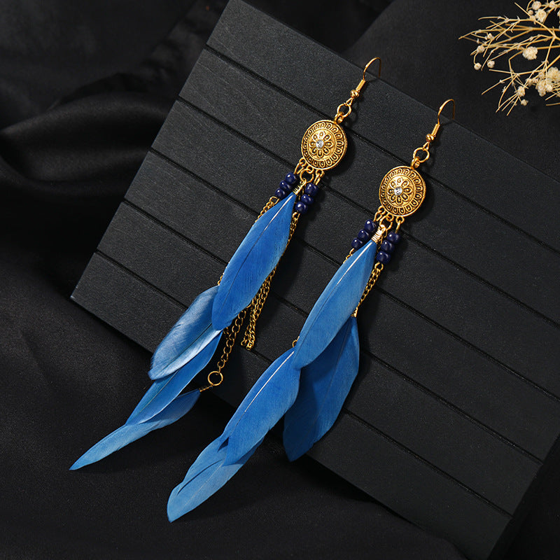 Women's Niche Personality Bohemian Blue Long Yunnan Earrings