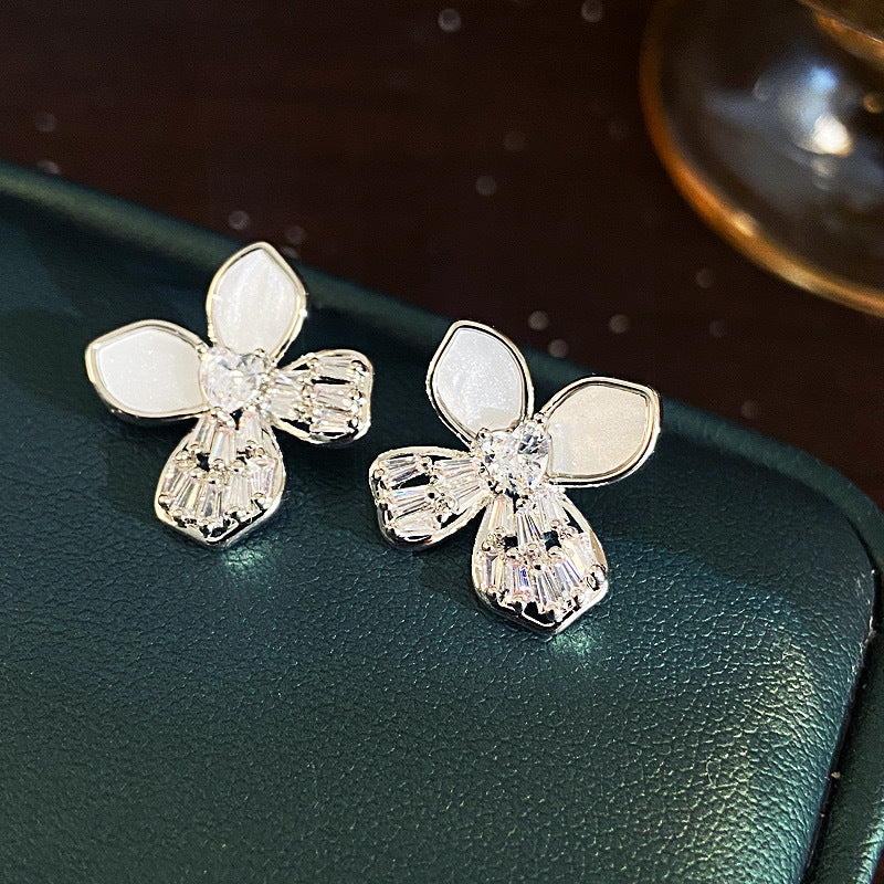 Hot Sweet Elegance Fashion Shell Zircon Flower Female High Earrings