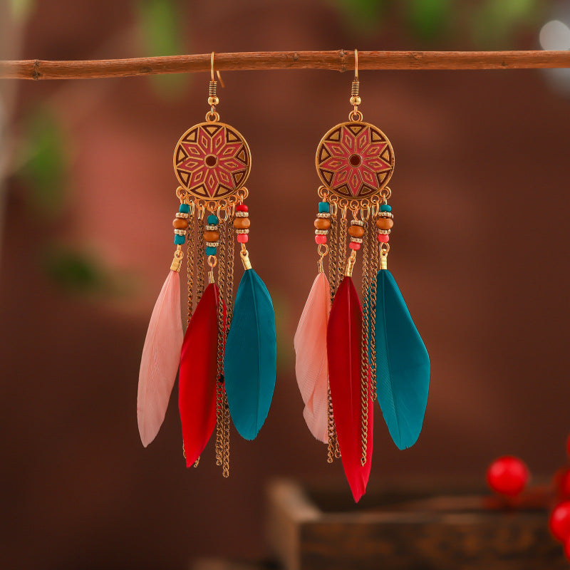 Vintage Drop Oil Mid-length Feather Your Earrings