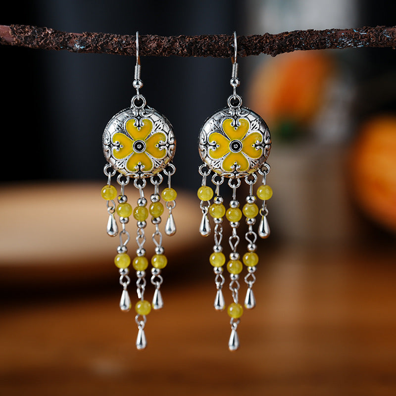 Daisy Ornament Round Pattern Water Drop Earrings