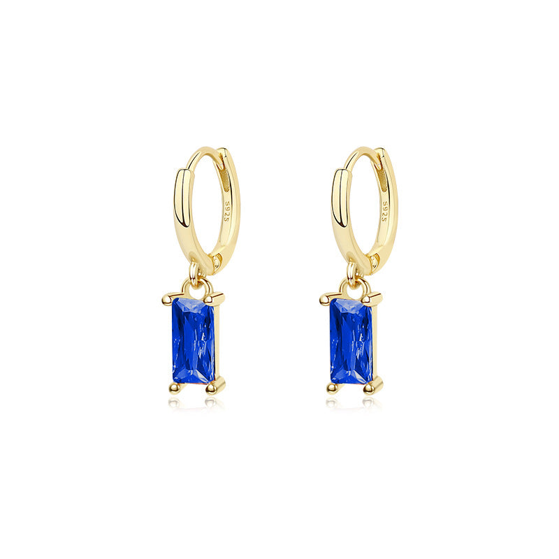 Sterling Sier Retro Color Zircon Female Square Earrings