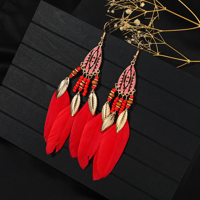 Women's Niche Personality Bohemian Blue Long Yunnan Earrings