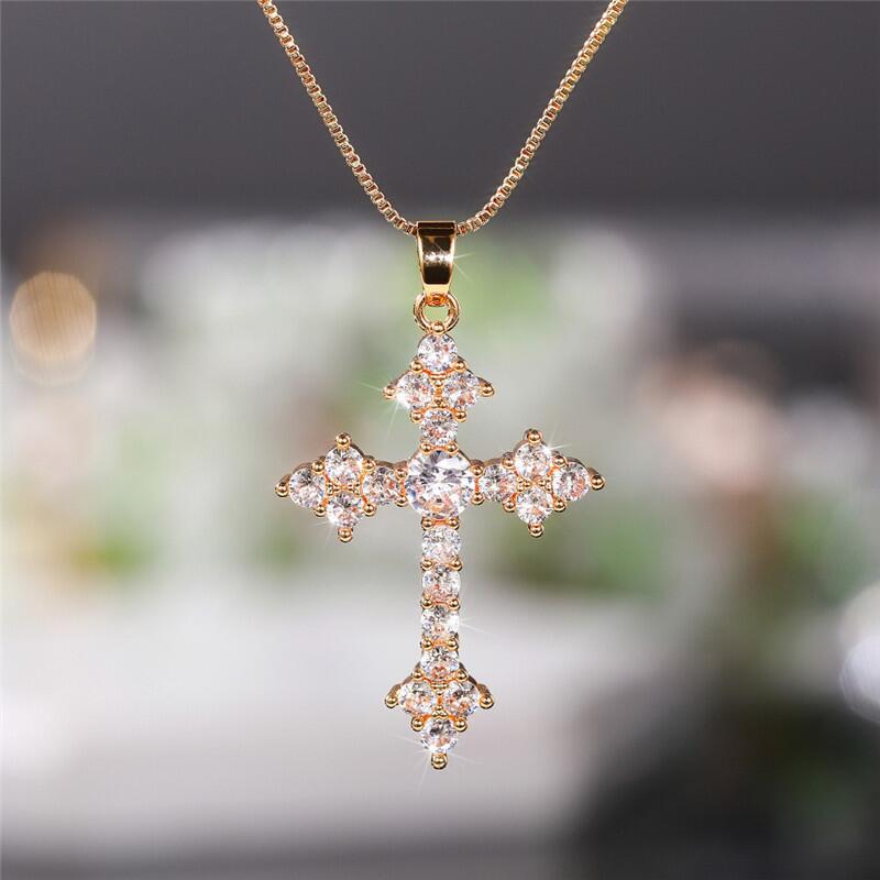 Women's Elegant Crystal Cross Trendy Emerald Necklaces