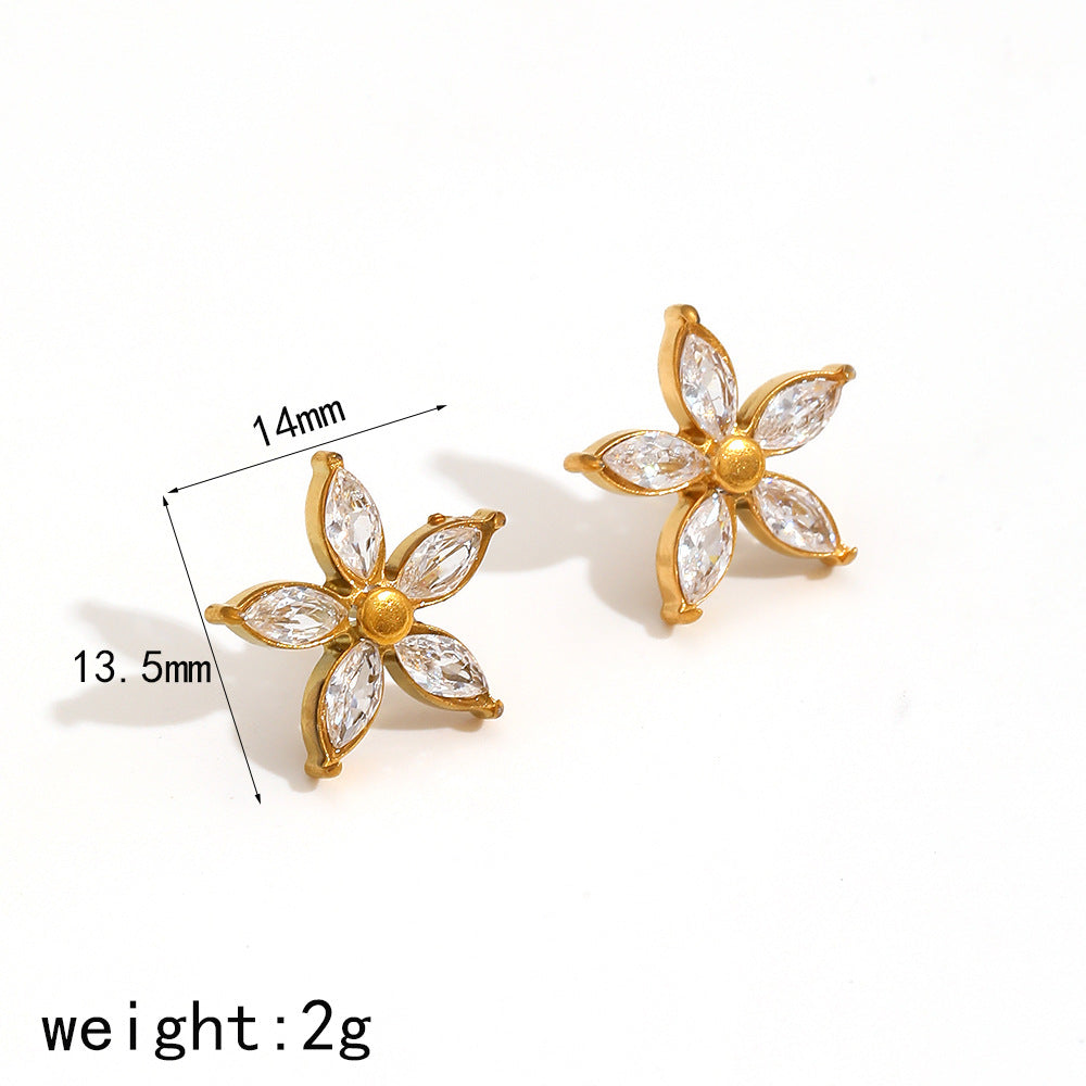 Diamond Flower Fashion Temperament Gold Powder Earrings