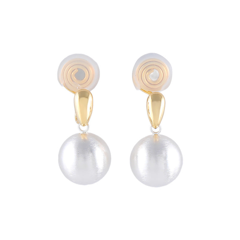 Women's Niche Brushed Metal Ball Ear Clip Earrings