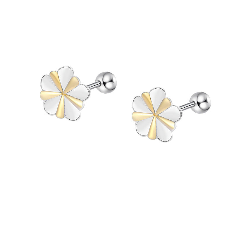 Sterling Sier Temperamental Screw Twist Flower Simple Earrings