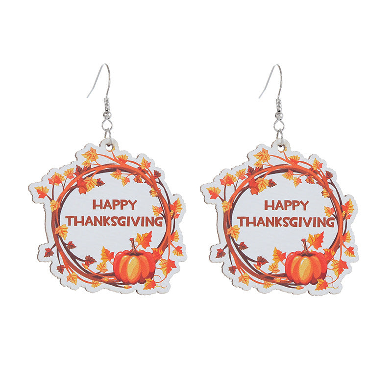 Autumn Thanksgiving Wooden Pumpkin Maple Leaf Earrings