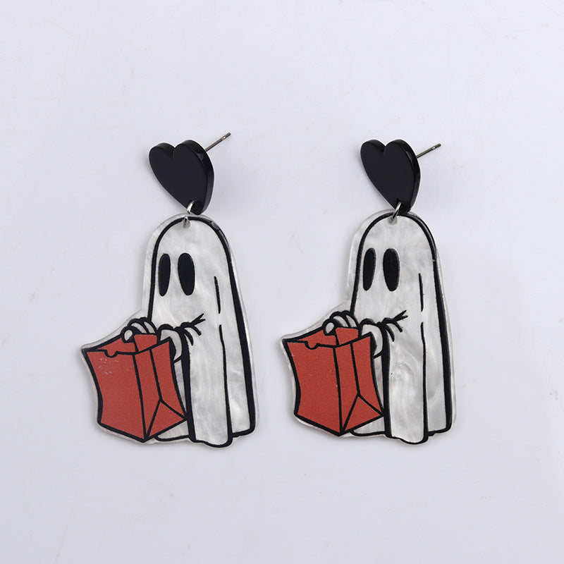 Wand Ghost Skull Scissor Pumpkin Cartoon Earrings