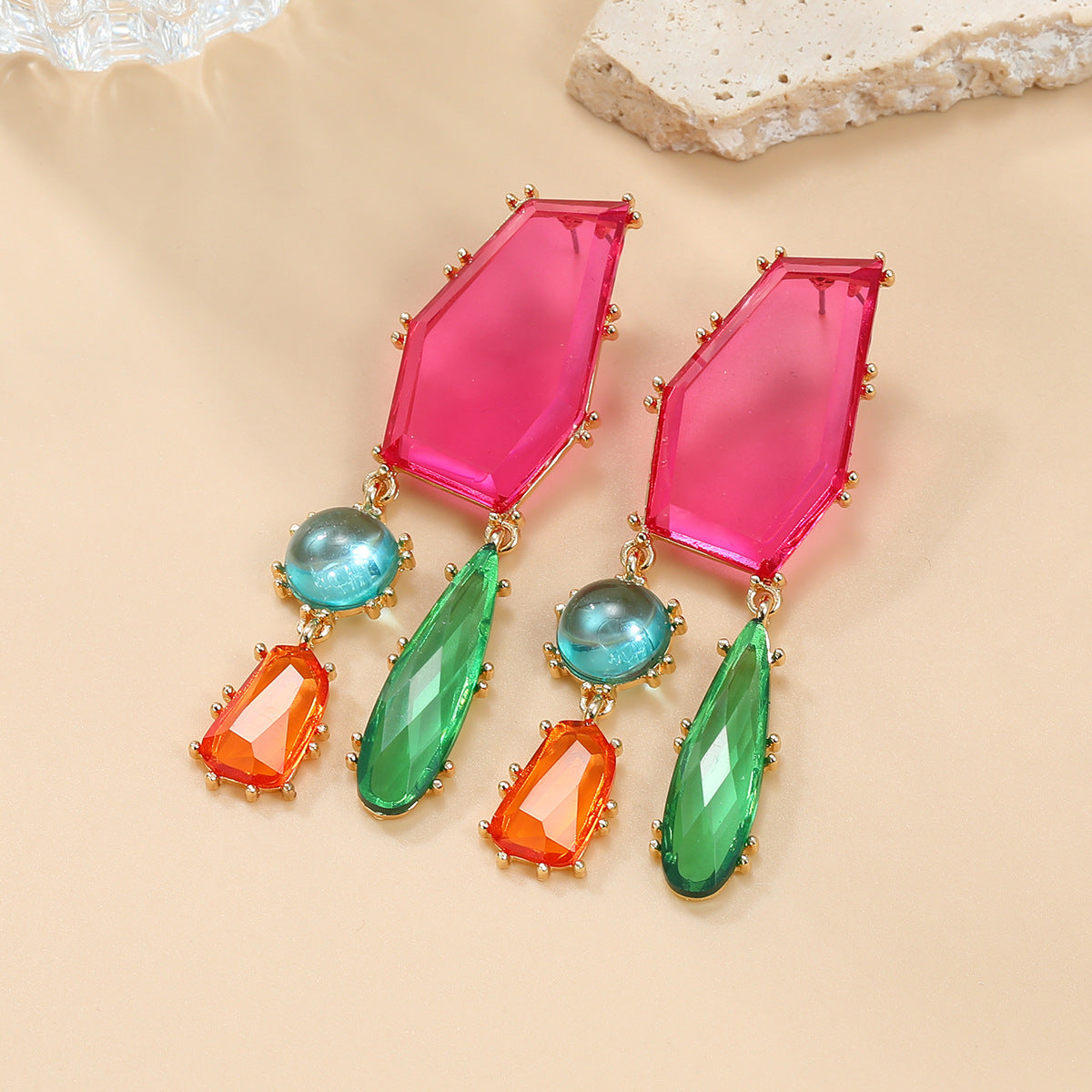 Women's Colorful Crystals Exaggerated Geometric Color Matching Earrings