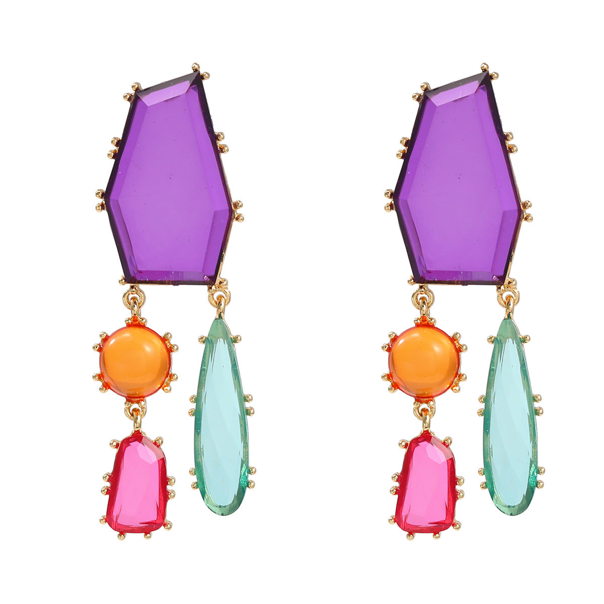 Women's Colorful Crystals Exaggerated Geometric Color Matching Earrings