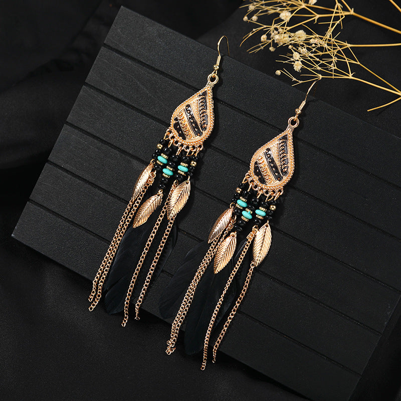 Women's Niche Personality Bohemian Blue Long Yunnan Earrings