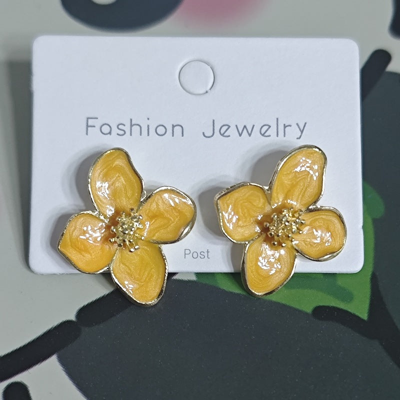 Style Retro Drip Glazed Red Flower Three-dimensional Earrings