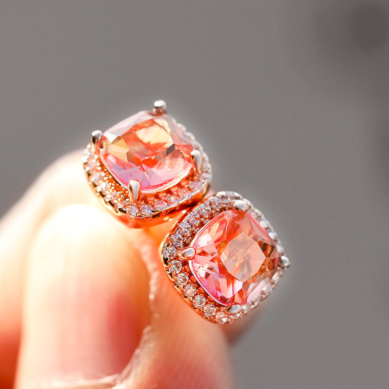 Square Full Diamond Gradient Tourmaline Ear Rings